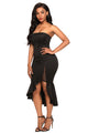 Sexy Black Asymmetric Ruffle Hem Strapless Party Dress