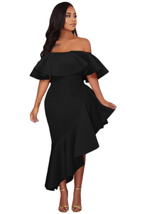 Sexy Black Asymmetric Ruffle Off Shoulder Party Dress