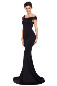 Sexy Black Asymmetric Shoulder Design Mermaid Gown