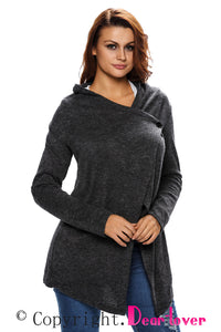 Sexy Black Asymmetric Wrapped Women Sweater