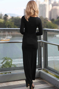 Sexy Black Asymmetrical Draped Maxi Dress with Front Wrap Tie