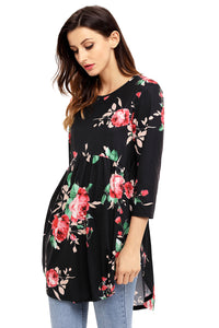 Sexy Black Babydoll Floral Tunic Top