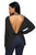 Sexy Black Backless Twist Knit Long Sleeve Dolman Top