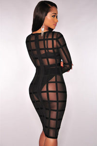Sexy Black Bandage Caged Panty Lined Dress
