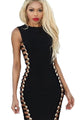 Sexy Black Bandage Gold Button Cut Out Sides Dress