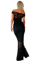 Sexy Black Bardot Lace Fishtail Maxi Dress
