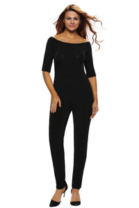 Sexy Black Bardot Neckline Fashion Jumpsuit