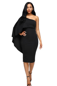 Sexy Black Batwing Sleeve One Shoulder Sheath Dress