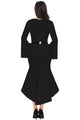 Sexy Black Bell Sleeve Dip Hem Belted Dress