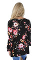Sexy Black Bell Sleeve Floral Print Top