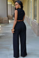 Sexy Black Belted Wide Leg Jumpsuit