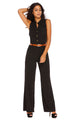 Sexy Black Belted Wide Leg Jumpsuit