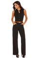 Sexy Black Belted Wide Leg Jumpsuit