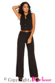 Sexy Black Belted Wide Leg Jumpsuit