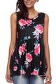 Sexy Black Blooms Floral Print Sleeveless Babydoll Tank