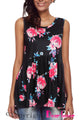 Sexy Black Blooms Floral Print Sleeveless Babydoll Tank