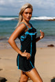 Sexy Black Blue Ruffle 1pc Swim Dress with Shorts