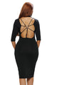 Sexy Black Bodycon Mock Neck O-ring Accent Cut out Half Sleeve Midi Dress