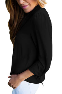 Sexy Black Bow-tie Sleeved Blouse with Necktie