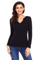 Sexy Black Button Long Sleeve Top with Pockets