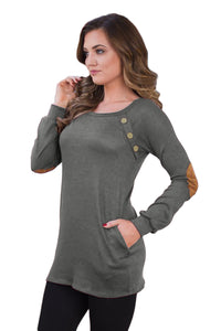 Sexy Black Button and Suede Accent Tunic Top