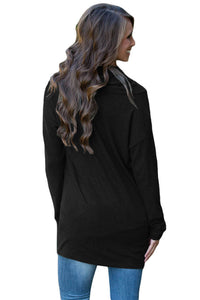 Sexy Black Buttoned Cowl Neck Long Top