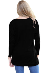 Sexy Black Buttoned Side Long Sleeve Spring Autumn Womens Top