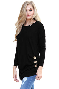 Sexy Black Buttoned Side Long Sleeve Spring Autumn Womens Top