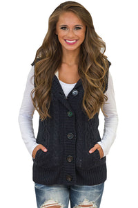 Sexy Black Cable Knit Hooded Sweater Vest