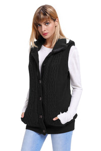 Sexy Black Cable Knit Hooded Sweater Vest