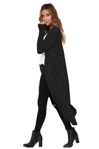 Sexy Black Cable Knit Long Cardigan