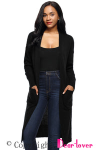 Sexy Black Casual Knit Long Sleeve Open Front Cardigan