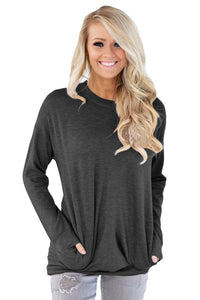Sexy Black Casual Pocket Style Long Sleeve Top