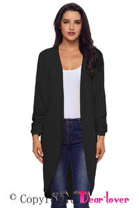 Sexy Black Casual Relaxed Fit Long Cardigan