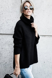 Sexy Black Causal Knit High Neck Loose Sweater