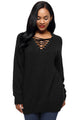 Sexy Black Chic Long Sleeve Sweater with Lace up Neckline