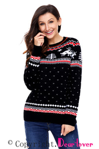 Sexy Black Christmas Reindeer Knit Sweater Winter Jumper