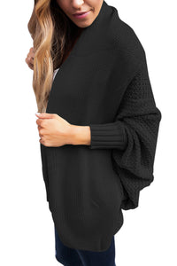 Sexy Black Chunky Knit Open Front Dolman Cardigan