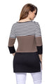 Sexy Black Coffee Color Block Striped Long Sleeve Blouse Top