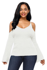 Sexy Black Cold Shoulder Bell Sleeve Sweater