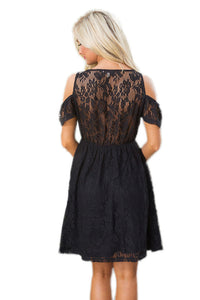 Sexy Black Cold Shoulder Floral Embroidery Lace Dress