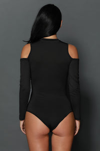 Sexy Black Cold Shoulder Formfitting Bodysuit