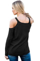 Sexy Black Cold Shoulder Lace up Detail Knit Sweater Top
