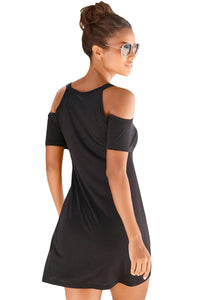 Sexy Black Cold Shoulder V Neck Longshirt Dress