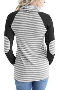 Sexy Black Contrast Sleeve Stripe Sweatshirt