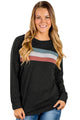 Sexy Black Contrast Stripes Pullover Sweatshirt