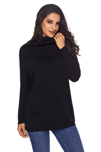 Sexy Black Cozy Cowl Neck Long Sleeve Sweater