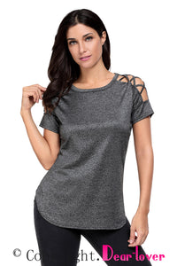 Sexy Black Crisscross Detail Short Sleeve T-shirt