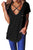 Sexy Black Crisscross Neckline Distressed Cotton T-shirt