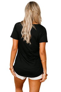 Sexy Black Crisscross Neckline Short Sleeve Tee